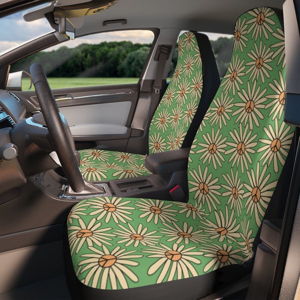 Hippie Peace Sign Car Seat Cover for Women, Boho Floral Seat Cover for Car Vehicle, Sage Green Seat Car Seat Covers, New Car Driver Gift