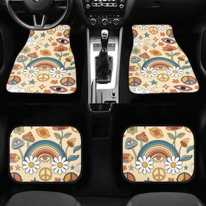 Juego de alfombrillas de coche Rainbow Peace: decoración bohemia hippie para el coche