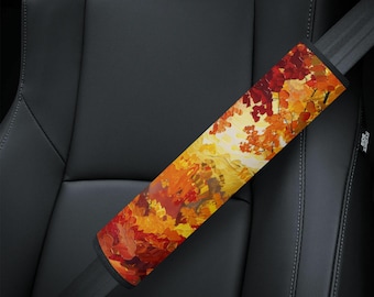 Golden Woodland  Car Seat Belt Cover, Boho Belt Cover Orange, Landscape Art Car Accessories