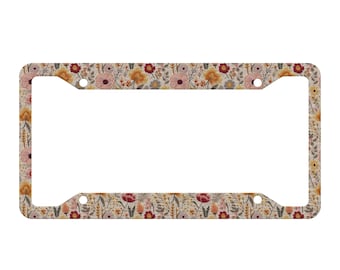 Pink Blossom nummerplaatlijst schattig, bloemen nummerplaatframes voor vrouwen, boho bloemenautoplaat, autodecor cadeau voor haar, nepborduurwerk