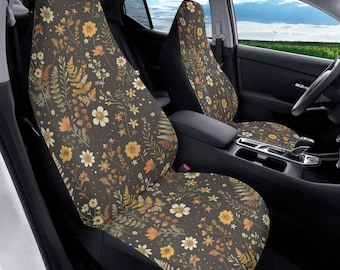 Earthy Cottagecore Car Seat Covers, Earth Tone Car Accessories Boho, Floral Car Decor for Women