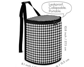 Sac poubelle de voiture pied-de-poule, Poubelle de voiture noire et blanche avec couvercle, Sac poubelle étanche pour voiture, Accessoires de voiture élégants et esthétiques