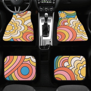 Psychedelic Flower Car Mats, Retro 70s Car Floor Mats, Trippy Car Floor Mats for Women, Car Mats Colorful, Aesthetic Car Decor