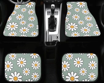 Daisy Sage Car Mats Floral Floor Mat for Vehicle, Aesthetic Car Decor Accessories Cute