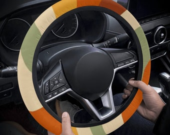 Retro Groovy Vibes Steering Wheel Cover for Women, 70s Car Steering Wheel Cover Cute, Car Wheel Cover, Aesthetic Interior Car Decor