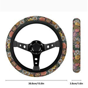 Cottagecore Garden Steer Wheel Cover Cute Car Wheel Cover Boho Floral Steering Wheel Cover Car Gift for Her Faux Embroidery Car Decor