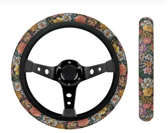 Funda para volante de jardín Cottagecore, bonita funda para volante de coche, funda para volante con diseño floral bohemio, regalo para ella, decoración para coche con bordado falso
