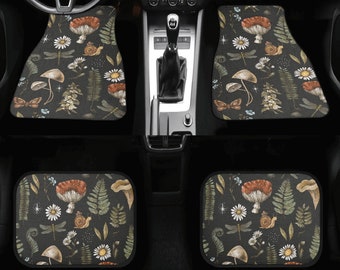 Alfombrillas de coche estilo cottagecore, alfombrillas negras con estampado de setas, alfombrillas de coche con temática de bruja para mujer, alfombrillas estéticas para coche, decoración estética para coche, regalo para ella