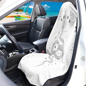 Celestial Snake Car Seat Towel White, Boho Snake Towel Cover for Car Seat, Waterproof Car Seat Cover for Pets Beach, Universal Fit, Car Gift