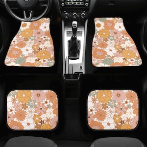 Cottagecore Floral Car Mats, Boho Flower Car Floor Mats, Car Floor Mat for Women, Pink Orange Car Mats, Aesthetic Car Decor, Gift for Her