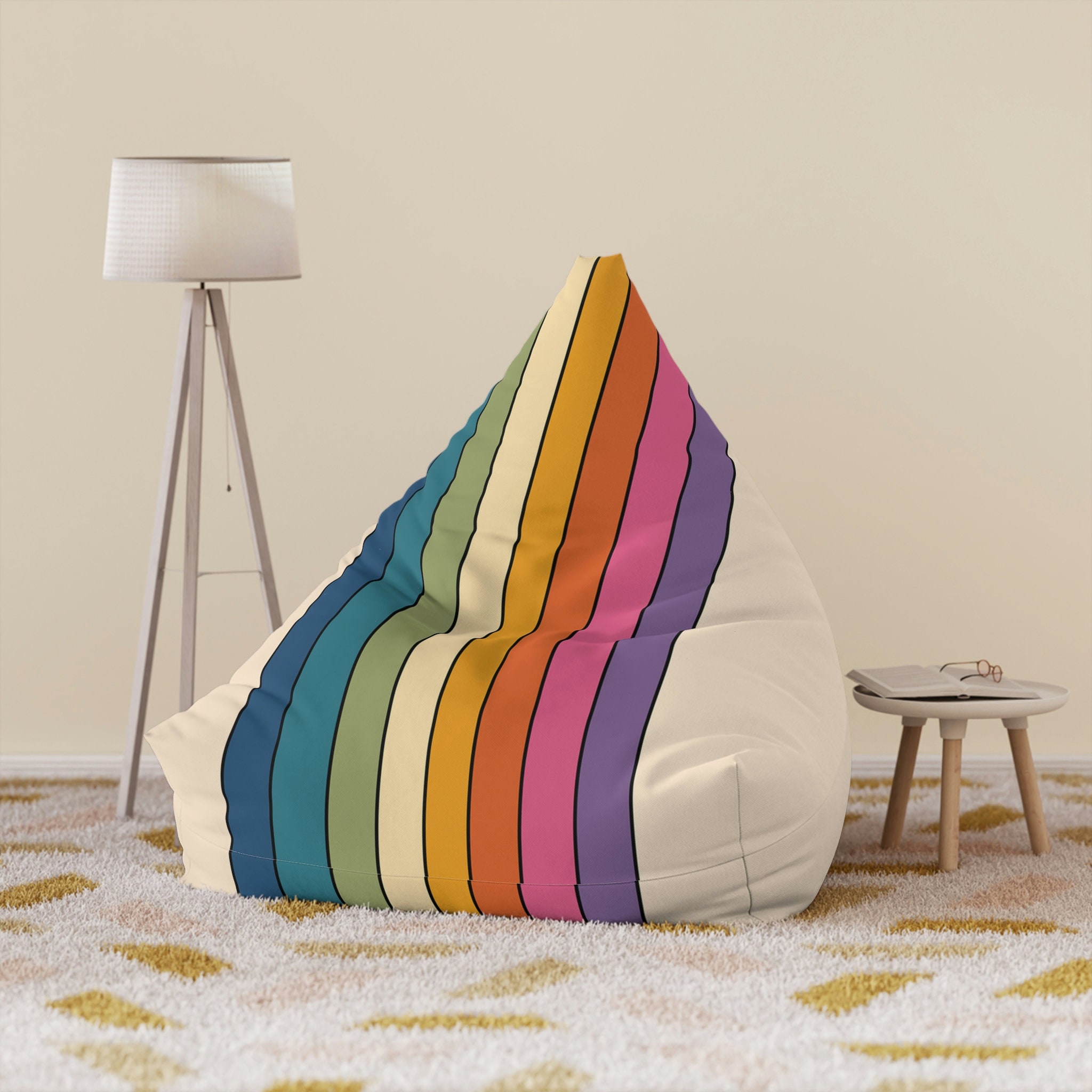 Retro Rainbow Stripes Bean Bag Cover Colourful Bean Bag Chair