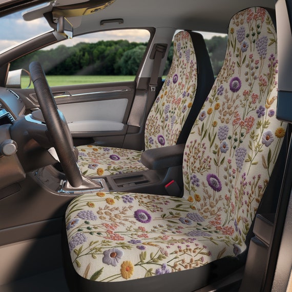 Lavendel Frühling Autositzbezug für Fahrzeug Full Set Faux Stickerei,  Autositzbezüge für Frauen, Boho Blumen Cotagecore Auto-Dekor, Auto Geschenk  -  Österreich