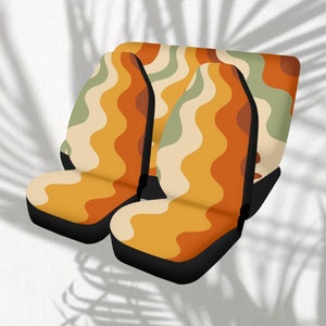 Retro Groovy Vibes Car Seat Cover for Women Universal Fit, Cute Colorful 70s Bucket Seat Cover for Car Vehicle, Aesthetic Car Seat Cover
