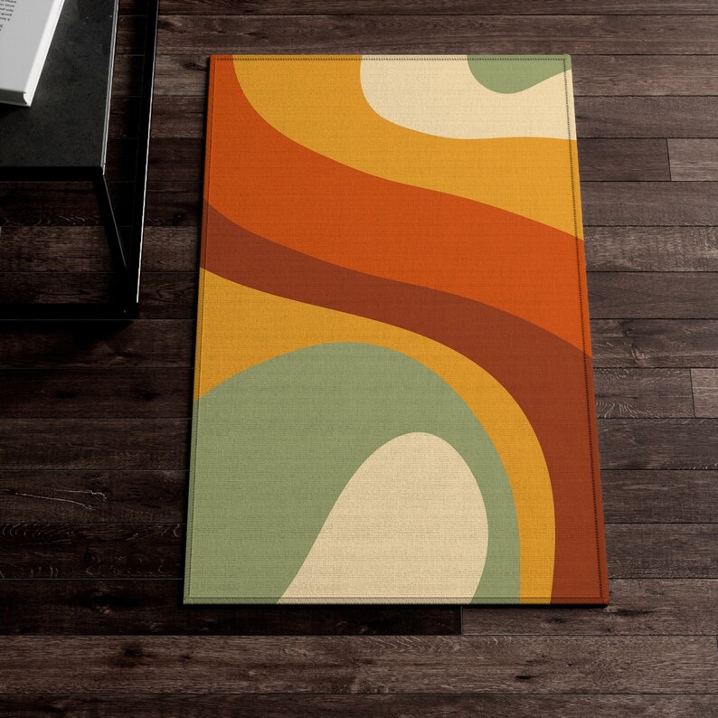 Retro Groovy Wave Rug, 70s Area Rug, Orange Floor Mat, Colorful Carpet ...