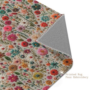 Sommerblumen Teppich, Floraler Teppich, Cottagecore Bodenmatte für Kinderzimmer Wohnzimmer Schlafzimmer Küche, Bunter Wildblumenteppich, künstliche Stickerei