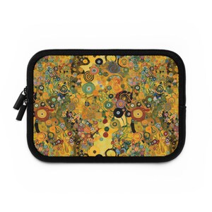 Klimt Flowers Laptop Sleeve, Abstract Floral Padded Computer Case, The Kiss Inspired image 2