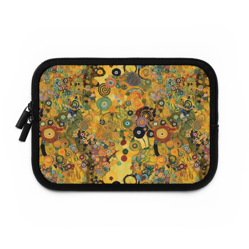 Klimt Flowers Laptop Sleeve, Abstract Floral Padded Computer Case, The Kiss Inspired image 2