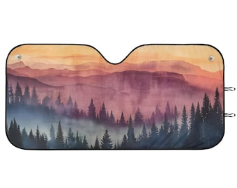 Parasole per parabrezza auto con motivo tramonto nella foresta di pini, parasole per parabrezza auto Boho, parasole per parabrezza auto, parasole per finestrino anteriore, arte paesaggistica