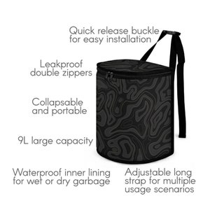 Bolsa de basura para coche Topography, bote de basura de carbón con tapa, impermeable y a prueba de fugas, accesorio estético, regalo para coche. imagen 7