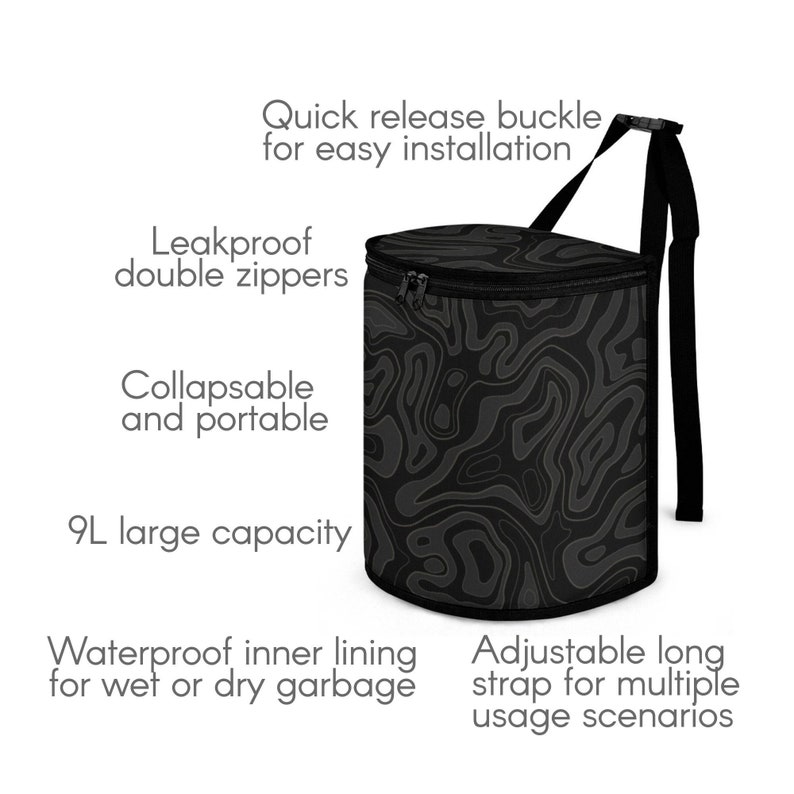 Bolsa de basura para coche Topography, bote de basura de carbón con tapa, impermeable y a prueba de fugas, accesorio estético, regalo para coche. imagen 7
