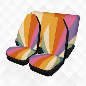 Retro Sun Ray Car Seat Cover Full Set, Rainbow Rays Car Seat Covers for Women, Colorful Seat Cover for Vehicle, Aesthetic Car Decor