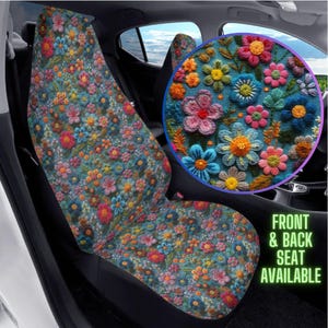 Boho Floral Car Seat Cover Set: Enchanted Garden Vehicle Decor Indigo
