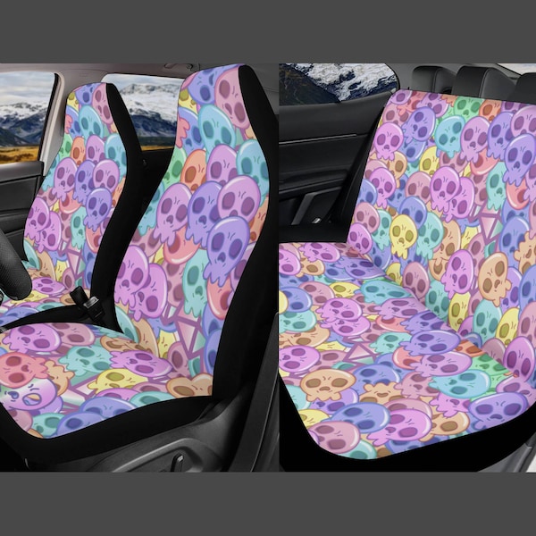 Pastel Skull Car Seat Cover Full Set, Creepy Kawaii Car Seat Covers for Women, Nu Goth Seat Cover for Vehicle, Car Cover for Seats
