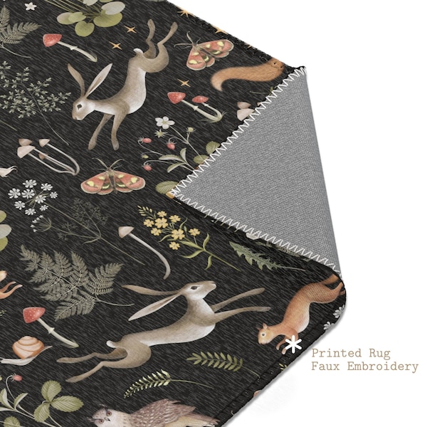 Enchanted Forest Rug, Floral Area Rug, Cottagecore Floor Mat, Nursery Living Room Bedroom Kitchen Carpet, Home Gift