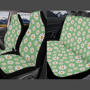 Daisy Green Car Seat Cover Full Set, Cottagecore Green Car Seat Covers for Women, Daisy Floral Seat Cover for Vehicle, Aesthetic Car Decor