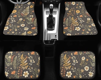 Earthy Cottagecore Car Floor Mats, Boho Floral Car Mats, Earth Tone Car Decor Cute Car Accessories