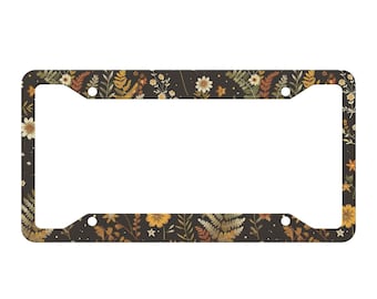 Earthy Cottagecore License Plate Frame Cute, Floral License Plate Frames Yellow, Earth Tone Car Accessories, Boho Car Decor