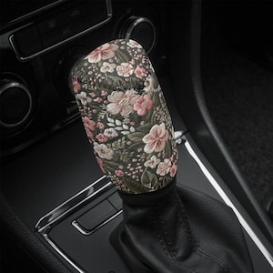 Midnight Sakura Shift Knob Cover for Women Cherry Blossom Shifter Gear Cover Cute Floral Car Gift Cotagecore Faux Embroidery Not Embroidered