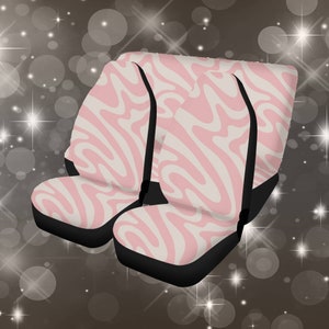 Hellrosa Retro Sitzbezug für Auto, Groovy Autositzbezug für Fahrzeug Full Set für Frauen, niedliche Autoabdeckung für Sitze, Innendekorgeschenk