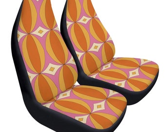 Retro Orange Car Seat Cover Full Set, Groovy Seat Covers for Car, Trippy 70s Geometric Pattern, Cute Seat Cover for Car For Vehicle