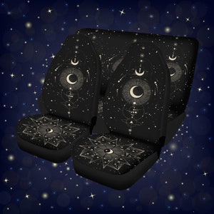 Boho Celestial Moon Car Seat Cover Full Set, Black Car Seat Covers for Women, Witchy Seat Covers for Car for Vehicle, Esoteric Car Decor