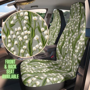 Lily of the Valley Seat Cover for Car, Cottagecore Car Seat Cover for Vehicle Full Set, Sage Green Floral Seat Covers, Faux Embroidery