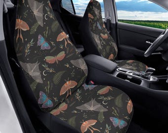 Lunar Moths Car Seat Cover Full Set, Witchy Car Seat Cover for Women, Black Seat Cover for Vehicle, Car Cover for Seat, Car Interior Decor