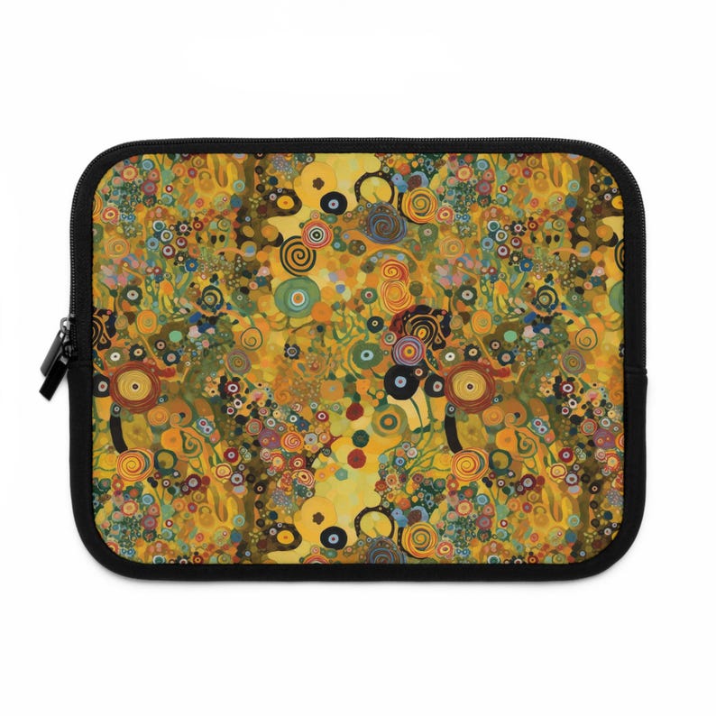 Klimt Flowers Laptop Sleeve, Abstract Floral Padded Computer Case, The Kiss Inspired image 3