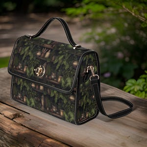 Cartable Mystic Brew, sac à main d'apothicaire, sac à main en toile mignon, sac à bandoulière cottagecore foncé en cuir végétalien, sac à main sorcière, cadeau pour elle