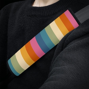 Retro Rainbow SeatBelt Cover Cute, Hippie Seat Belt Strap Cover, Car Seat Belt Pad, Colorful Aesthetic Car Accessories for Women, Car Gift