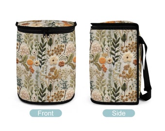 Cottagecore Flower Meadow Car Trash Bag, Floral Car Trash Can, Waterproof Garbage Bag for Car Leakproof, Aesthetic Car Decor,Faux Embroidery