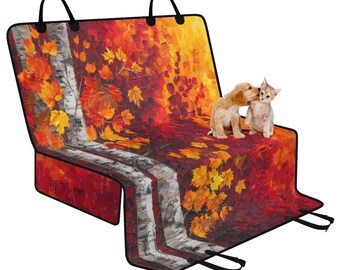 Woodland Fall Pet Seat Cover for Car, Dog Car Seat Covers for Vehicles, Car Accessories Boho, Cute Car Decor Orange