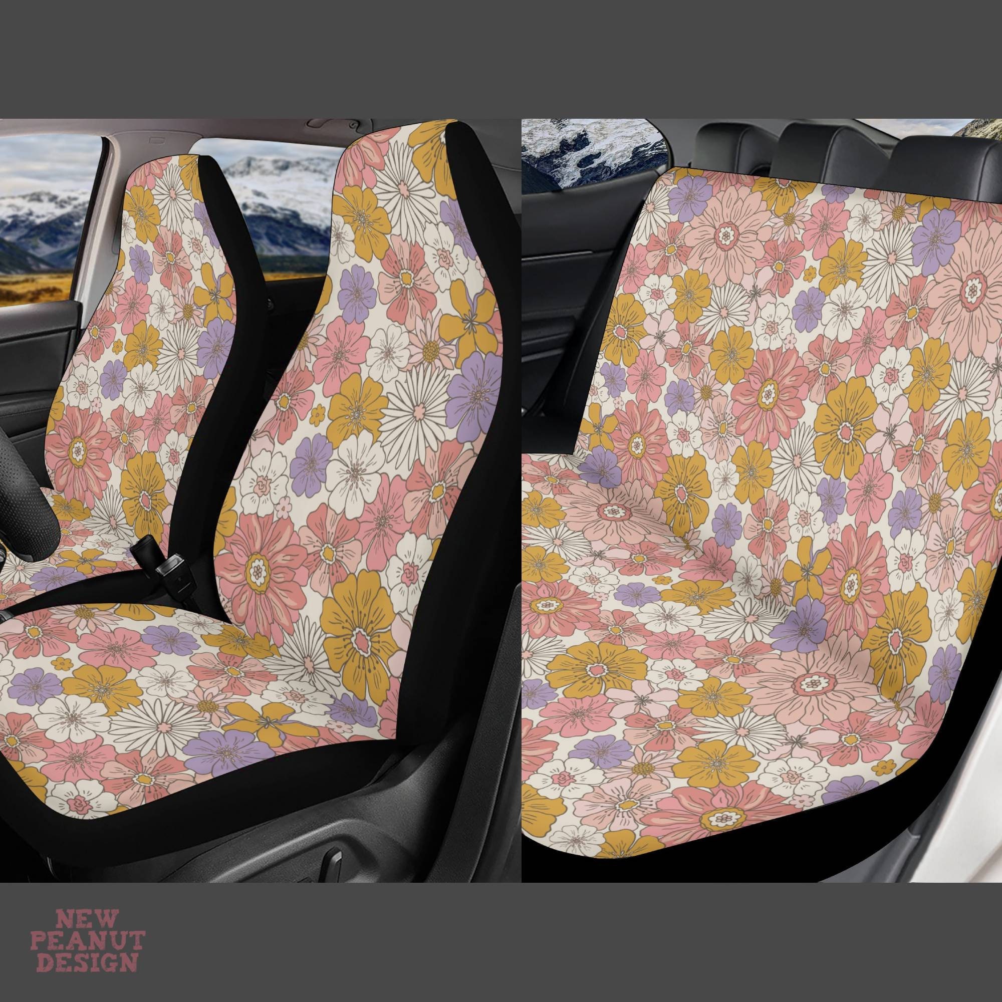 Discover Boho Floral Car Seat Cover, Flower Seat Covers, Pink Purple Car Seat Covers