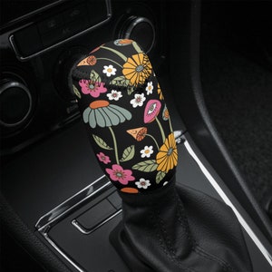 Black Magenta Mushroom Shift Knob Cover, Retro Car Shifter Gear Cover Boho, Aesthetic Car Interior Decor, Cottagecore Car Shifter Gear Cover