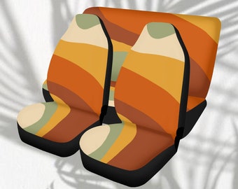 Fundas de asiento de coche retro con diseño curvo y estilo vintage, ajuste universal, fundas de asiento coloridas y adorables estilo años 70 para coche, decoración estética para coche, regalo para coche
