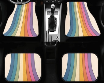 Car Mats, Retro Car Mats Set, Rainbow Car Floor Mats for Women, Colorful Car Mats 60s 70s, Car Floor Mat Cute, Floor Mat for Car, Car Matts