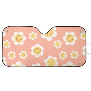 Smiley Flower Car Windshield Sun Shade Hippie Floral Sun Visor