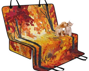 Golden Woodland Pet Seat Cover for Car, Dog Car Seat Covers for Vehicles, Car Accessories Boho, Cute Car Decor Orange