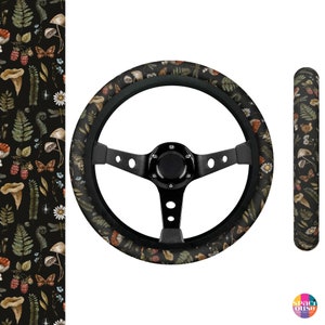 Cottagecore Mushroom Steering Wheel Cover for Women, Witchy Car Steering Wheel Cover Cute, Black Car Wheel Cover Boho, Amanita Mushroom