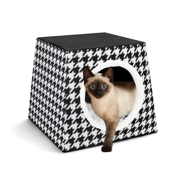 Niche pour chat pied-de-poule, élégant nid pour chat, niche pour animal de compagnie noir et blanc, lit pour petit chien, lit pour animal de compagnie, grotte pour animal de compagnie, canapé pour animal de compagnie, meubles convertibles pour animal de compagnie